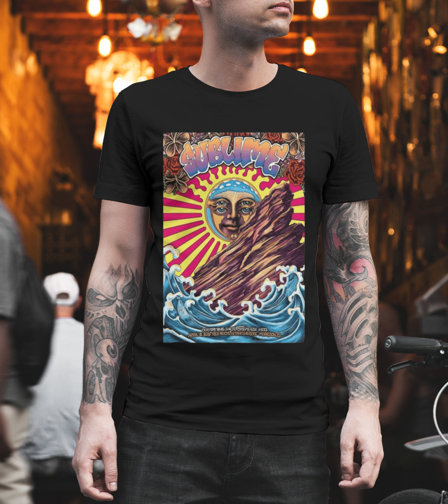 Sublime April 18 2026 Red Rocks Amphitheatre Morrison CO Performing Their Greatest Hits Sun Ocean Waves T-Shirt