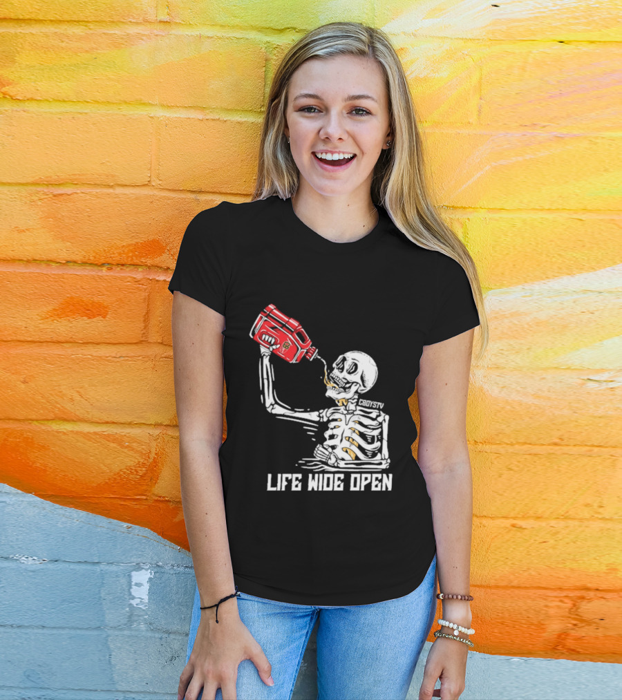 Cboystv Life Wide Open Skeleton Drinking Soul Fuel T-Shirt
