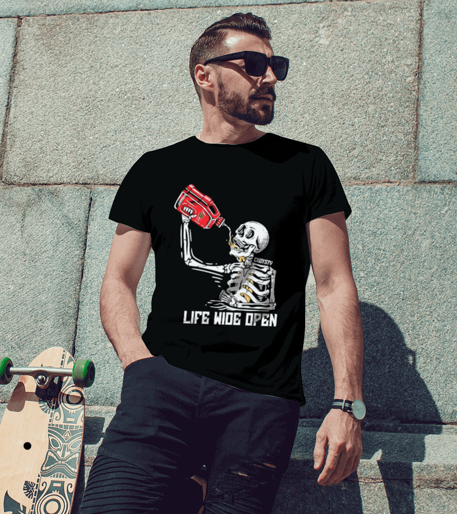 Cboystv Life Wide Open Skeleton Drinking Soul Fuel T-Shirt