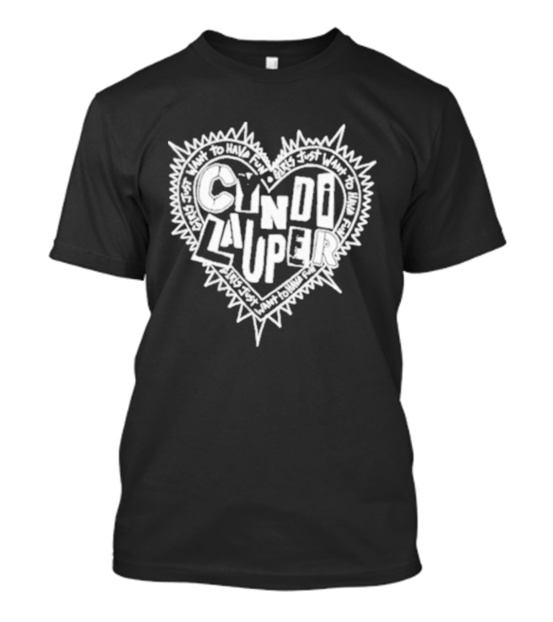 Cyndi Lauper Faded Black Punk Heart Spiked Lettering T-Shirt