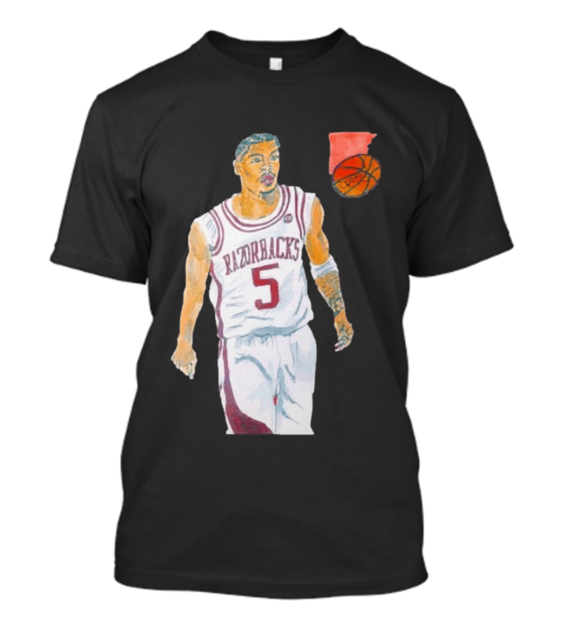 Arkansas Razorbacks Basketball Darius Acuff Jr. Caricature Player Number 5 T-Shirt