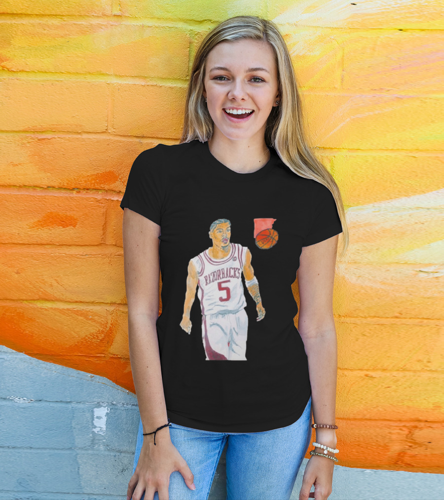Arkansas Razorbacks Basketball Darius Acuff Jr. Caricature Player Number 5 T-Shirt