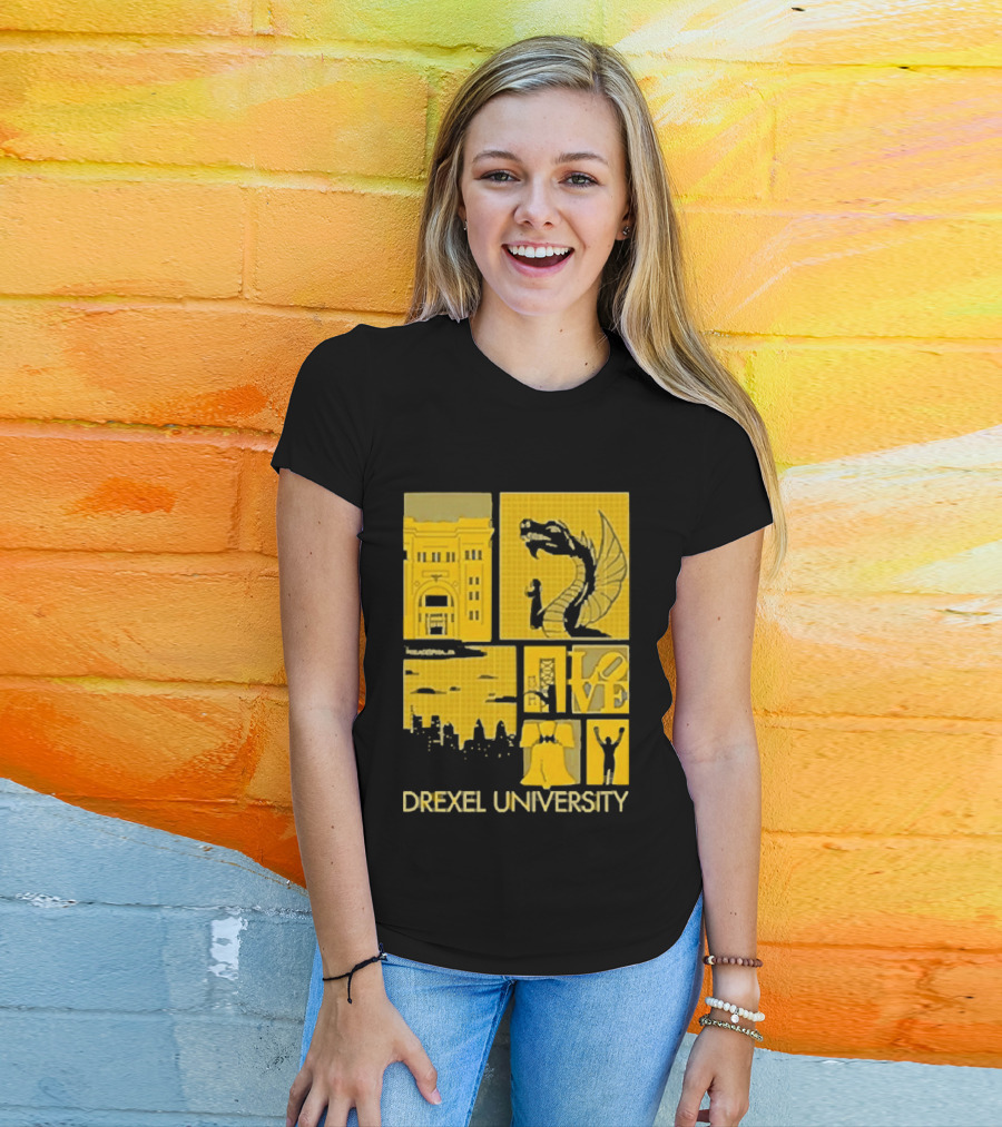 Drexel University Dragons Skyline Liberty Bell Icon Philadelphia T-Shirt