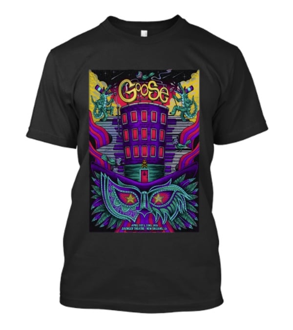 Goose Saenger Theatre New Orleans LA April 21 22 2026 Mardi Gras Gators Mask Art Deco T-Shirt