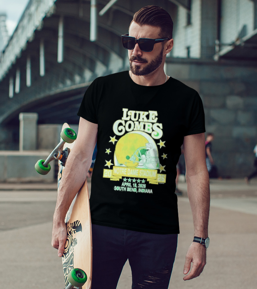 Luke Combs Notre Dame Stadium April 2026 South Bend Indiana Football Helmet Stars T-Shirt