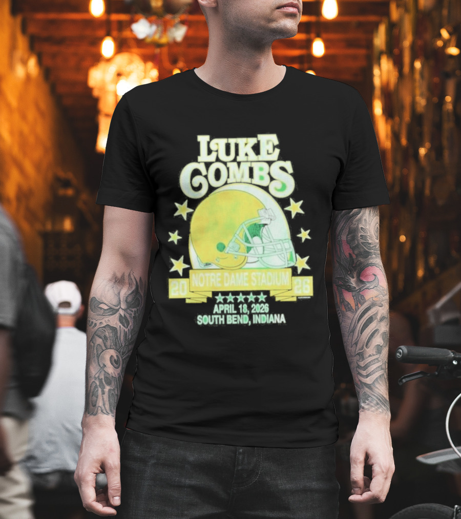 Luke Combs Notre Dame Stadium April 2026 South Bend Indiana Football Helmet Stars T-Shirt