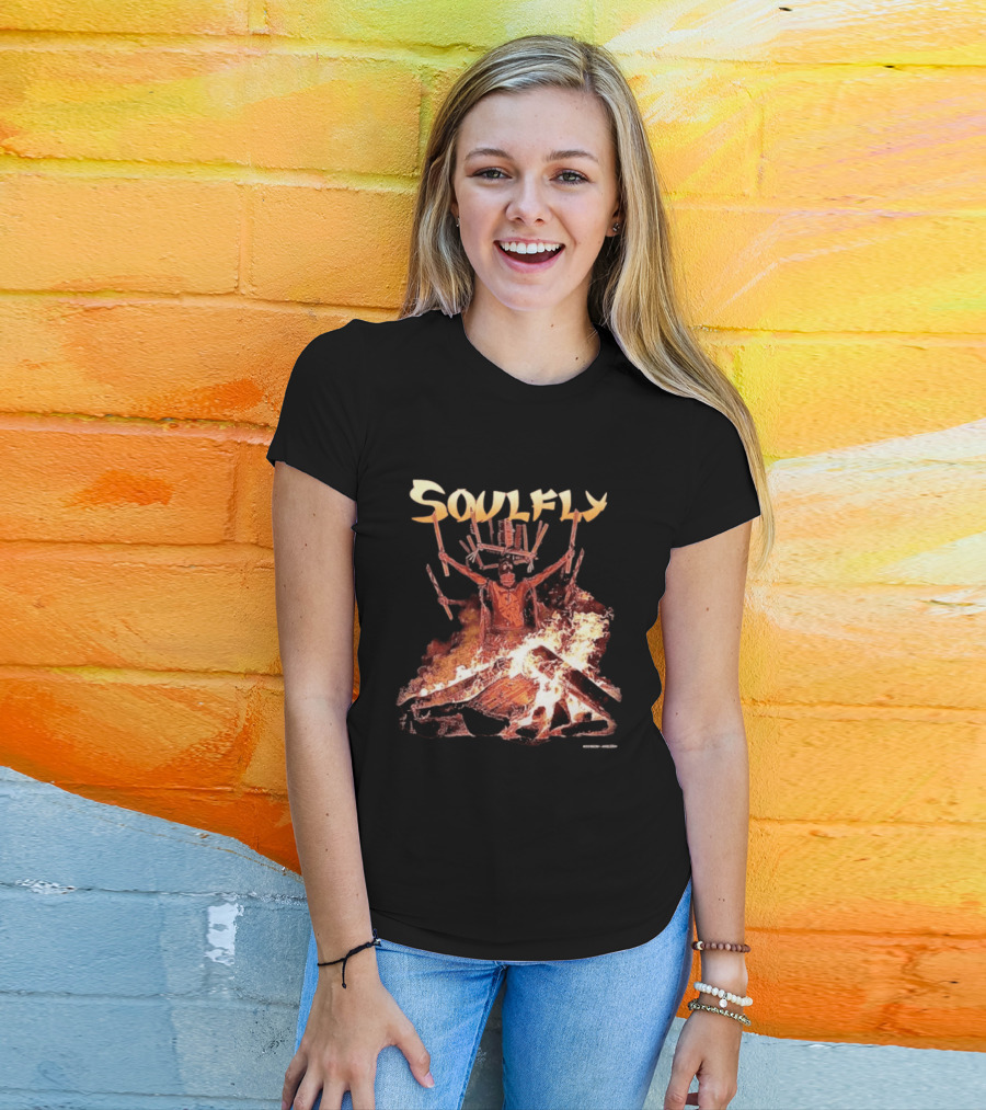 Soulfly Chama Tribal Warrior With Flaming Bonfire T-Shirt