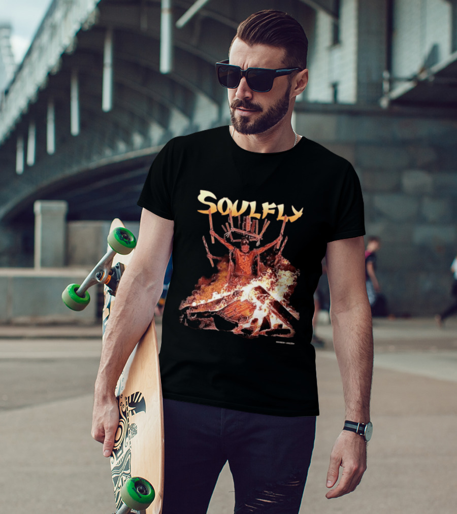 Soulfly Chama Tribal Warrior With Flaming Bonfire T-Shirt