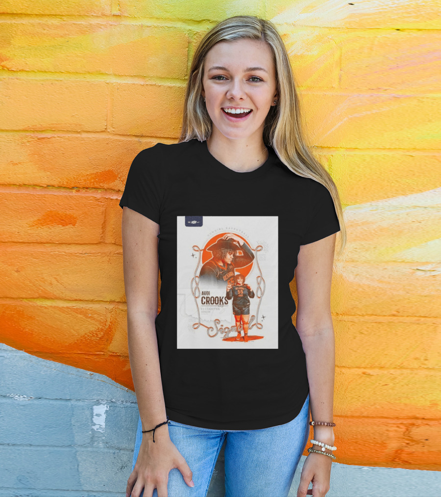 Audi Crooks Signed Oklahoma State Cowgirls Basketball 55 Center Senior T-Shirt