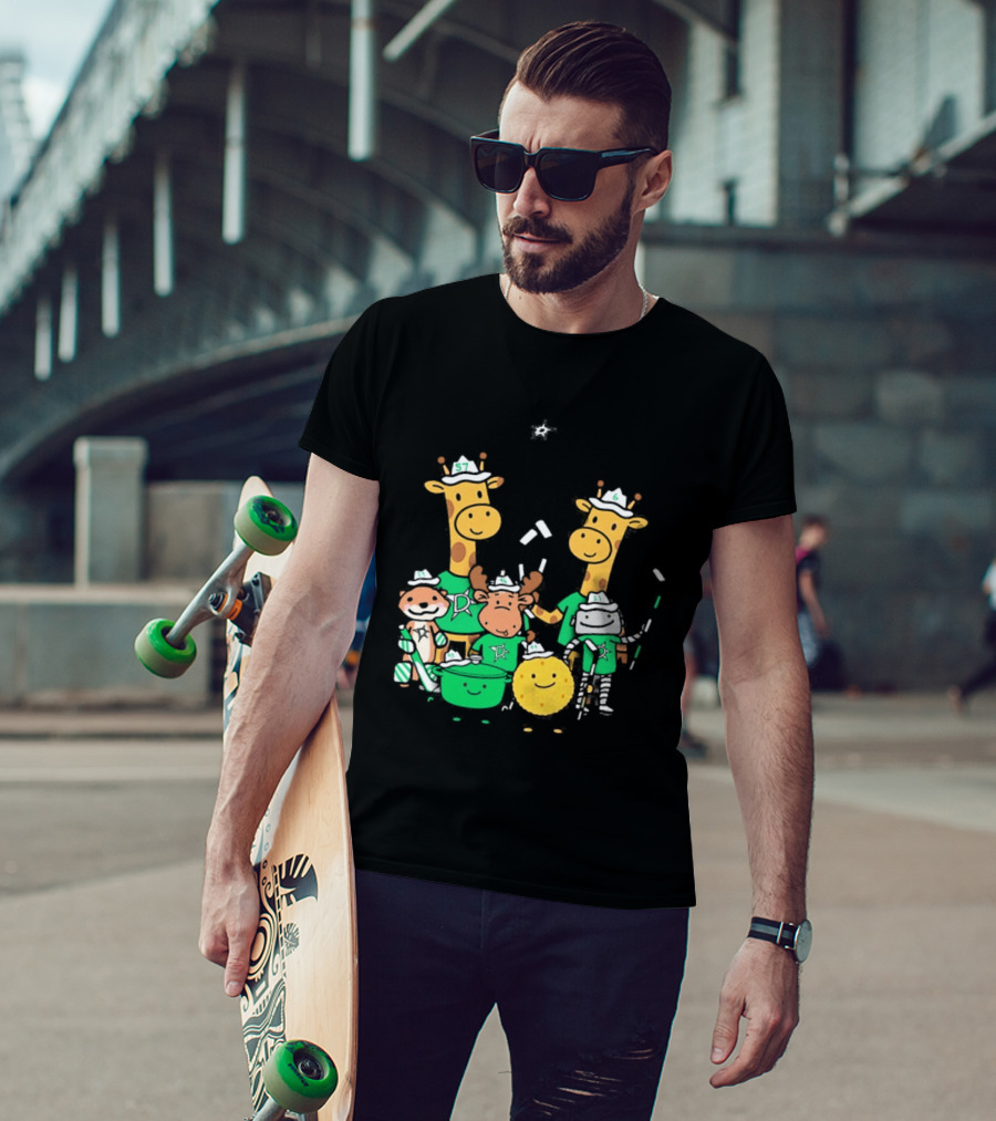 Dallas Stars Cartoon Characters Family Fun With Giraffe Moose Dog Bear And Cat T-Shirt