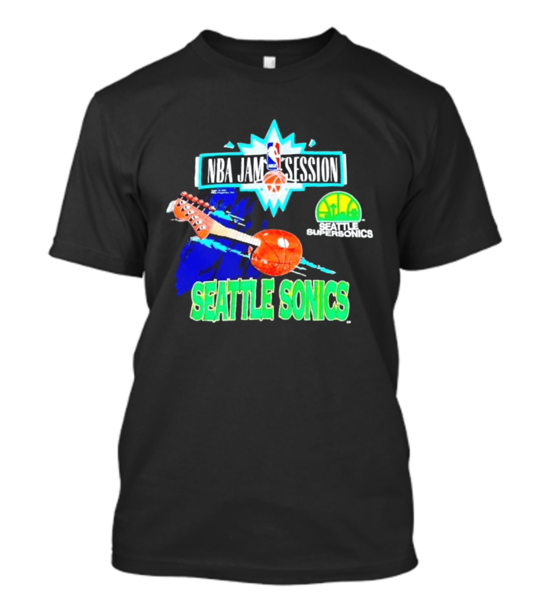 Seattle SuperSonics NBA Jam Session Retro Basketball Guitar T-Shirt