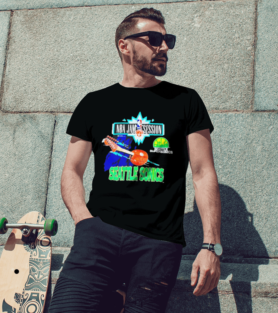 Seattle SuperSonics NBA Jam Session Retro Basketball Guitar T-Shirt