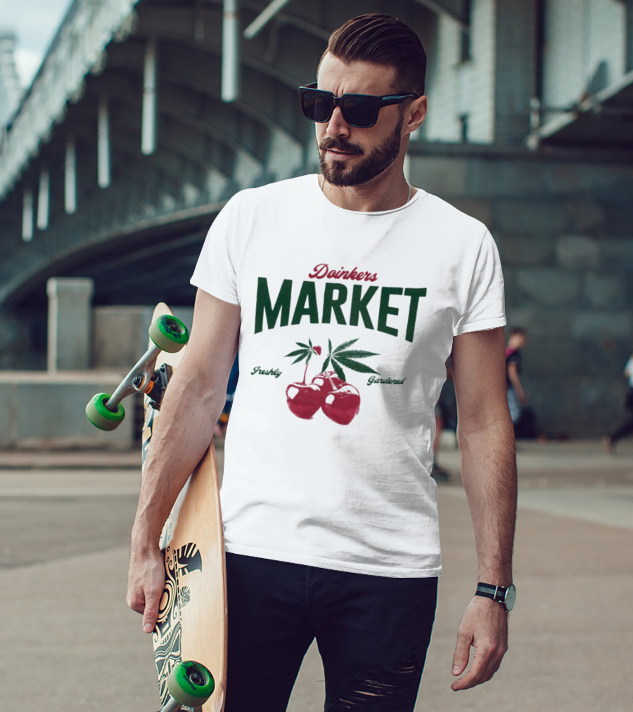 Doinkers Market Freshly Gardened Tomatoes And Cannabis Leaves T-Shirt