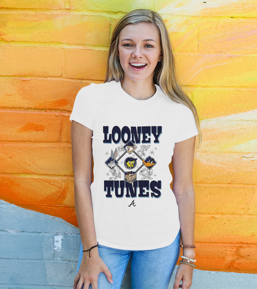 Looney Tunes Atlanta Braves Baseball Diamond Cartoon Characters T-Shirt
