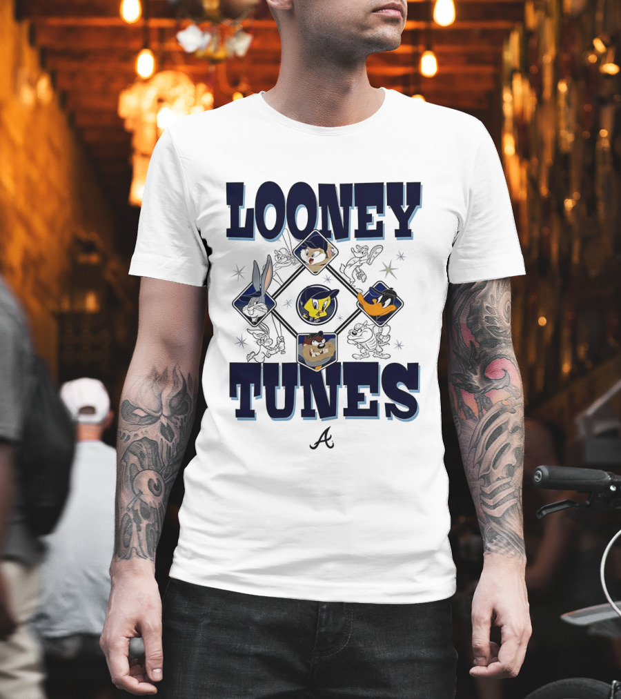 Looney Tunes Atlanta Braves Baseball Diamond Cartoon Characters T-Shirt