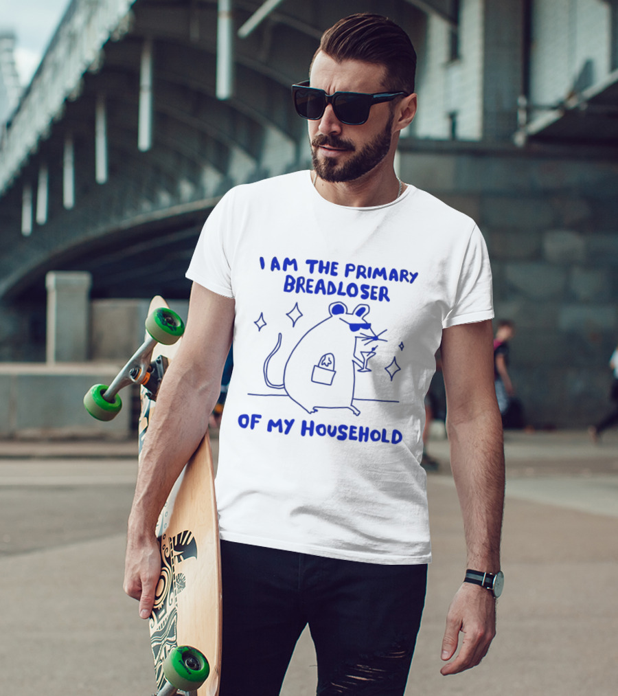 I Am The Primary Breadloser Of My Household Funny Mouse With Martini And Shades T-Shirt