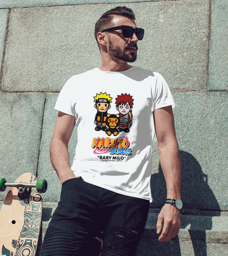 Naruto Baby Milo A Bathing Ape Collaboration With Gaara And Baby Milo Characters T-Shirt