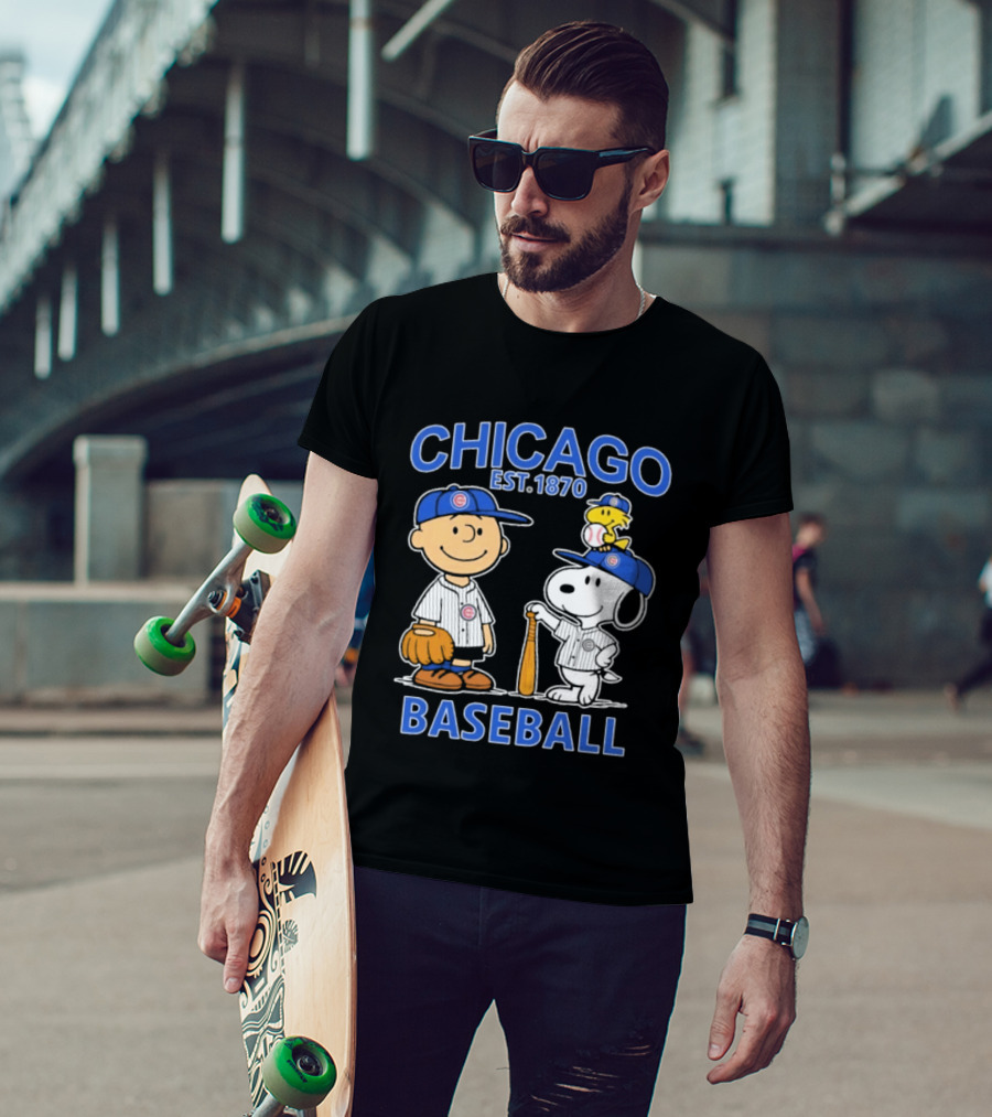 Chicago Est 1870 Snoopy Woodstock Baseball Charlie Brown Cubs T-Shirt