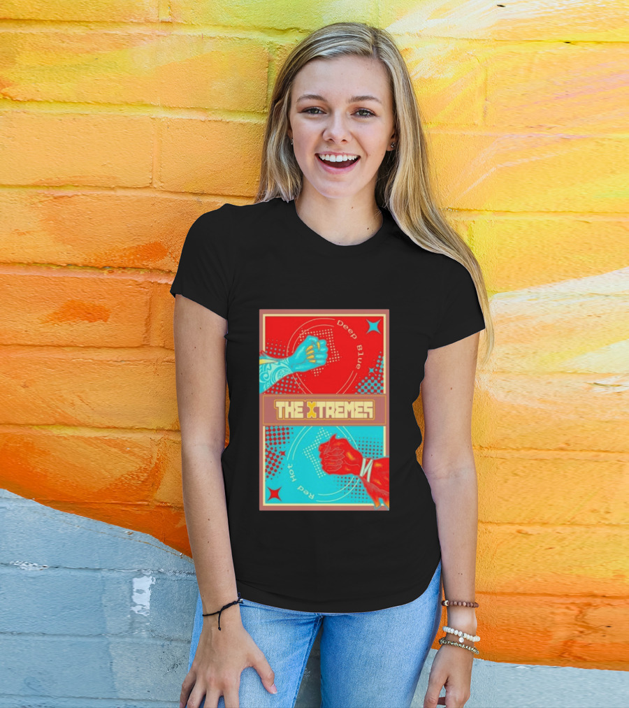 The Xtremes Deep Blue Red Hot Fist Bump Duel Comic T-Shirt
