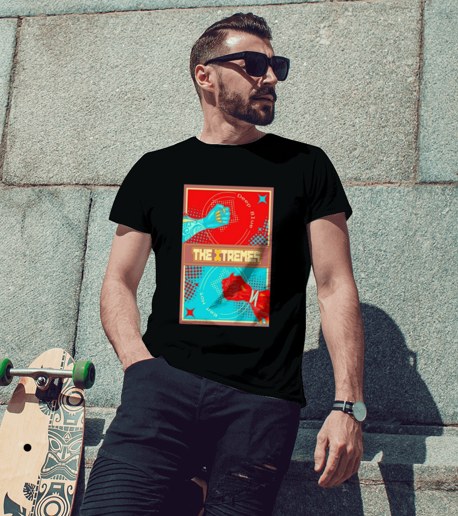The Xtremes Deep Blue Red Hot Fist Bump Duel Comic T-Shirt