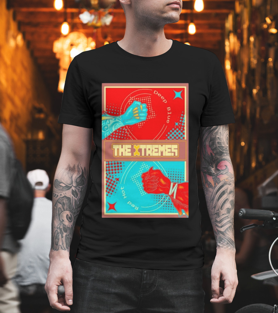 The Xtremes Deep Blue Red Hot Fist Bump Duel Comic T-Shirt