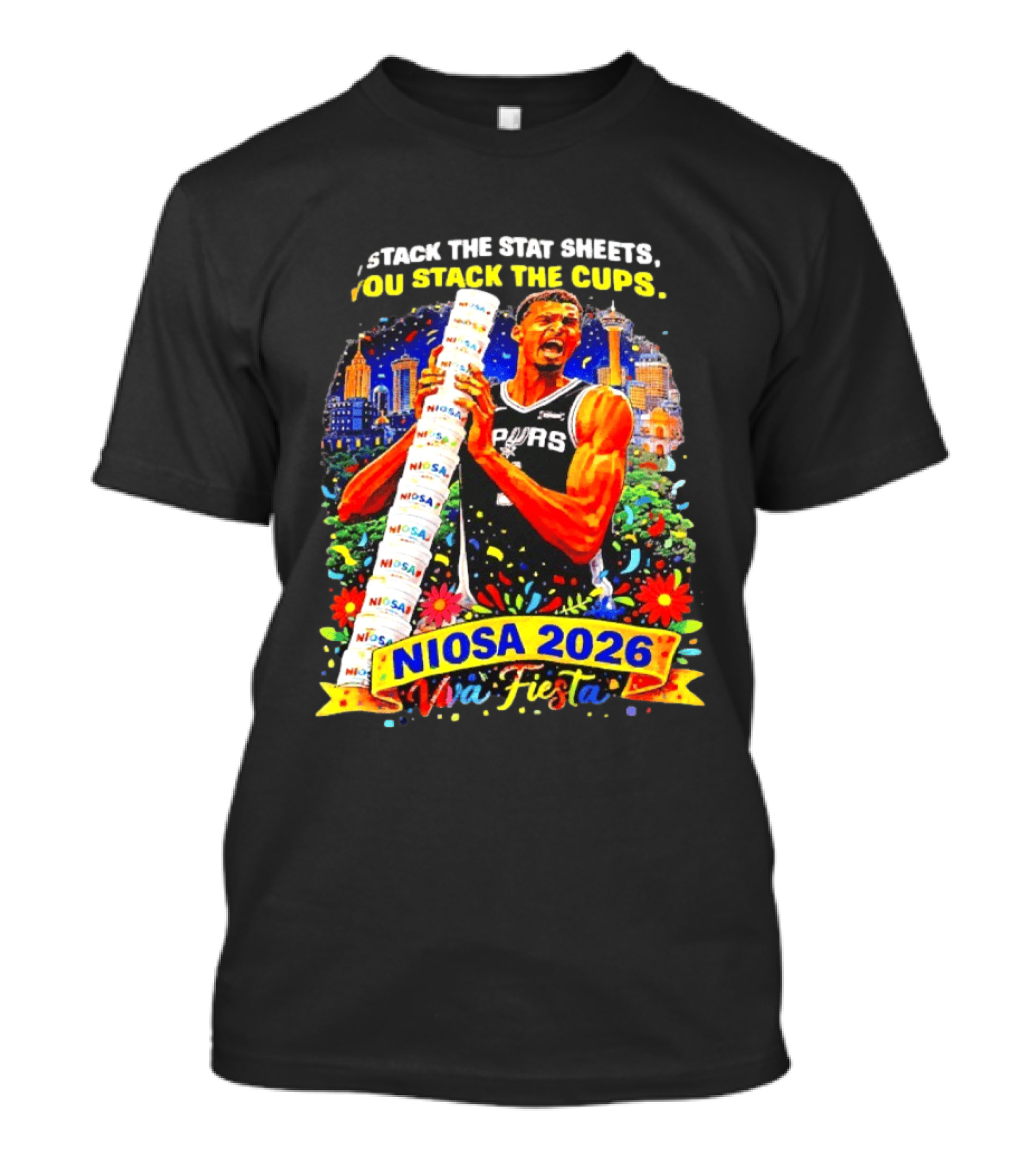 Victor Wembanyama Spurs NIOSA 2026 Viva Fiesta Stack The Stat Sheets T-Shirt