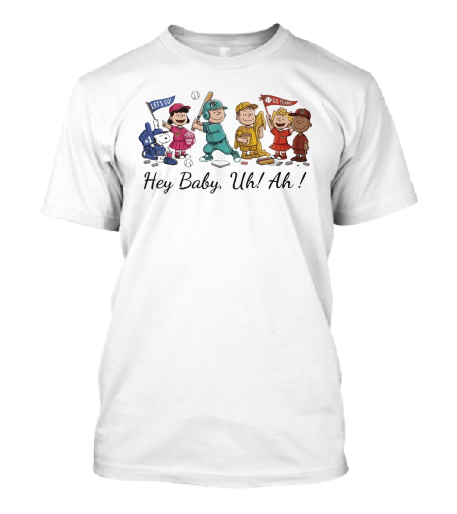 Peanuts Characters Banana Ball Hey Baby Uh Ah Baseball T-Shirt