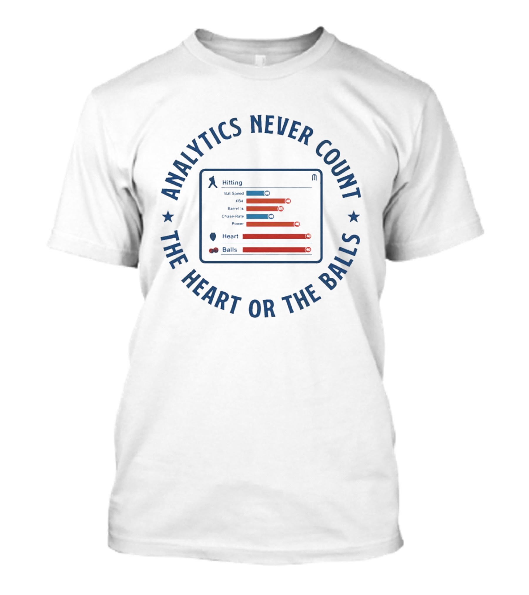 Analytics Never Count The Heart Or The Balls Stats Humor Playful Insightful Baseball Ranking T-Shirt