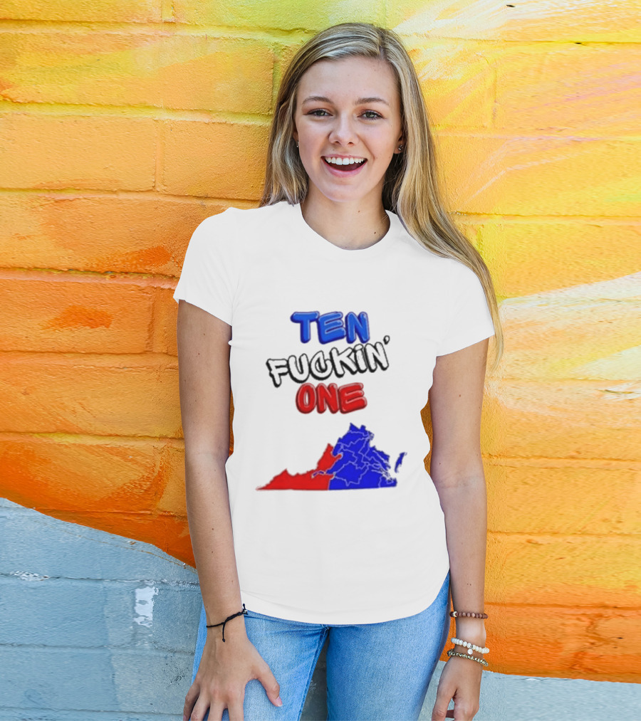 TEN FUCKIN ONE Virginia State Map Red Blue T-Shirt