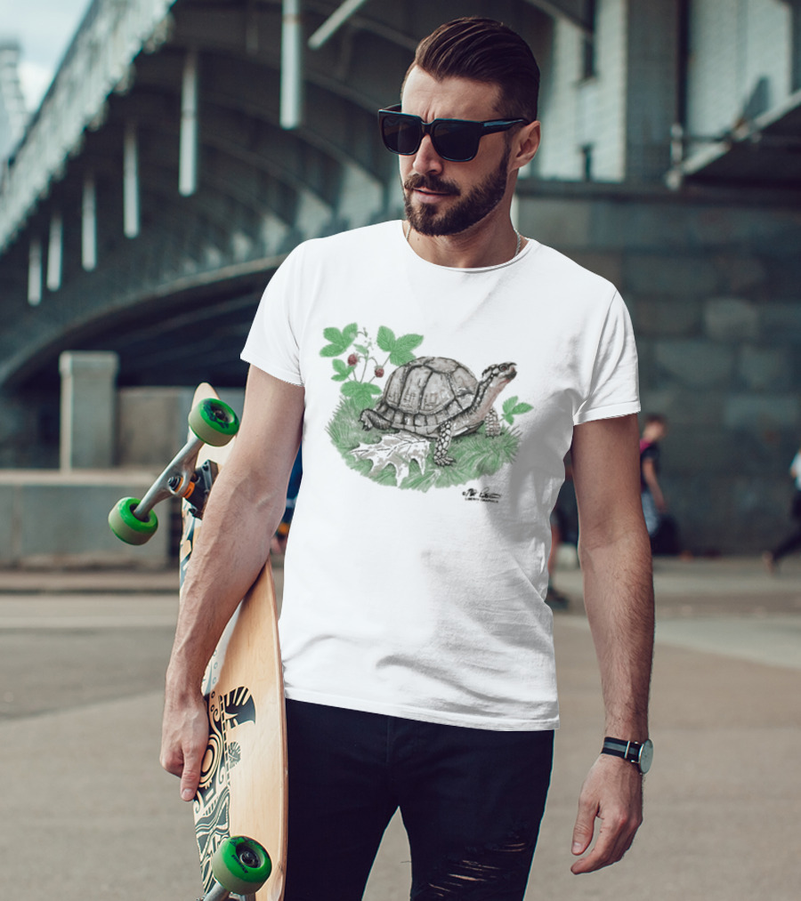 Naturet Turtle Among Berries And Greenery On Stone Base T-Shirt