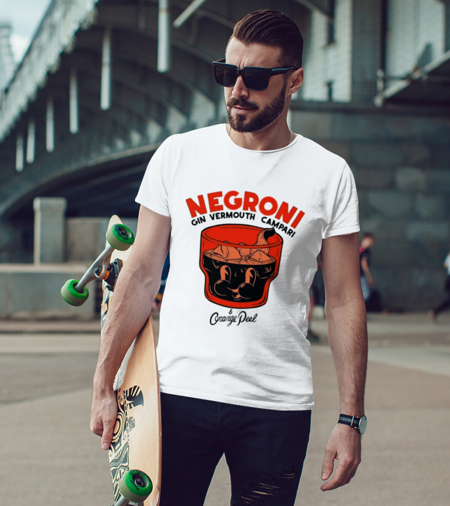 Negroni Gin Vermouth Campari With Orange Peel And Ice Retro Comic T-Shirt