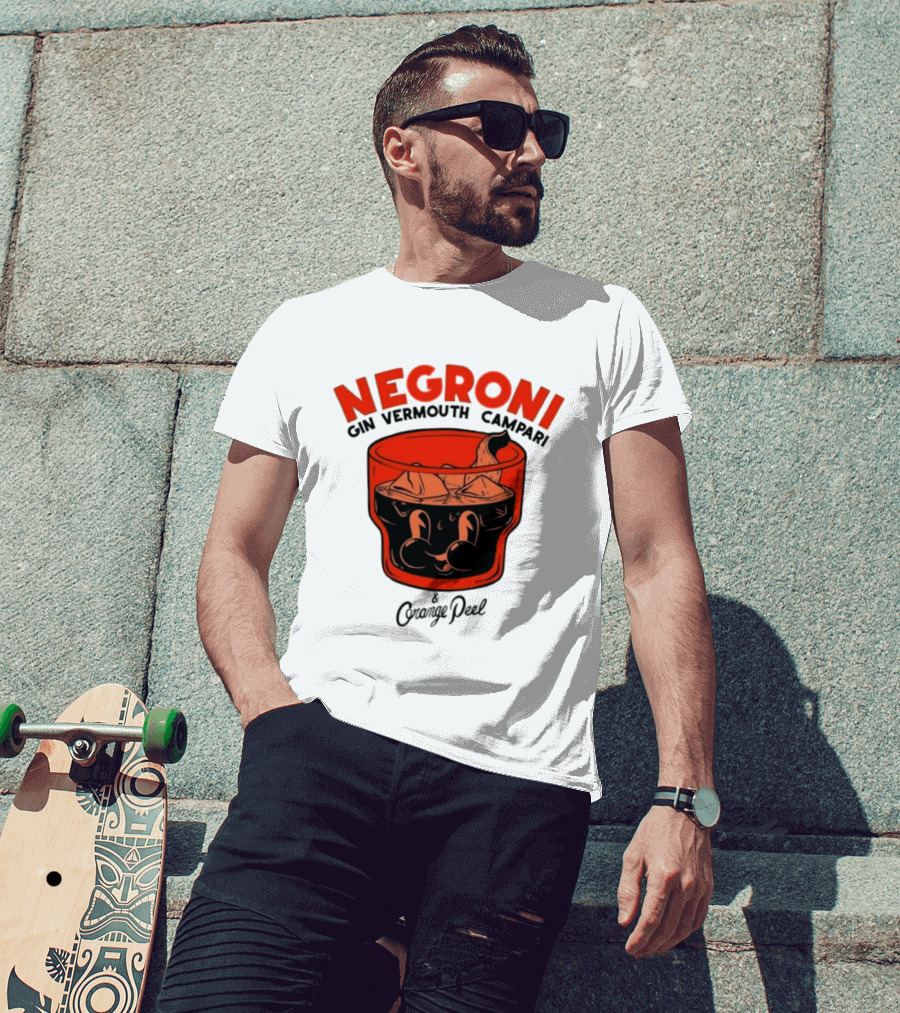 Negroni Gin Vermouth Campari With Orange Peel And Ice Retro Comic T-Shirt