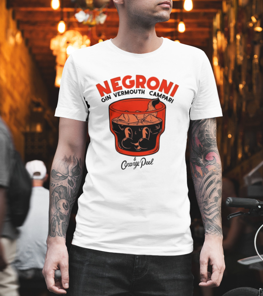 Negroni Gin Vermouth Campari With Orange Peel And Ice Retro Comic T-Shirt