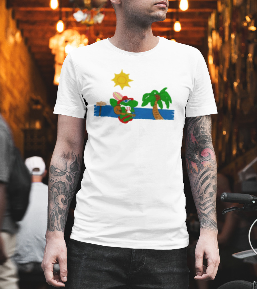 Jimmy Buffett Gator With Guitar By Palm Tree And Sun T-Shirt