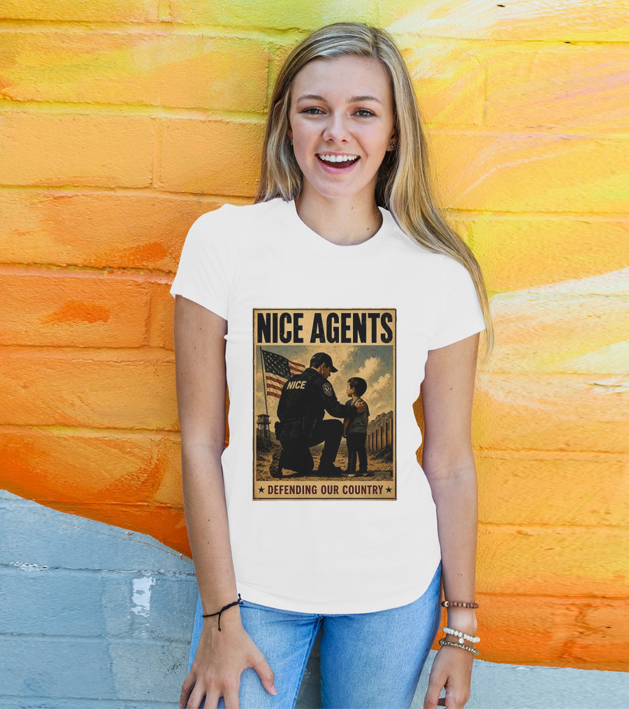 Nice Agents Defending Our Country Flag Patch Officer And Child T-Shirt