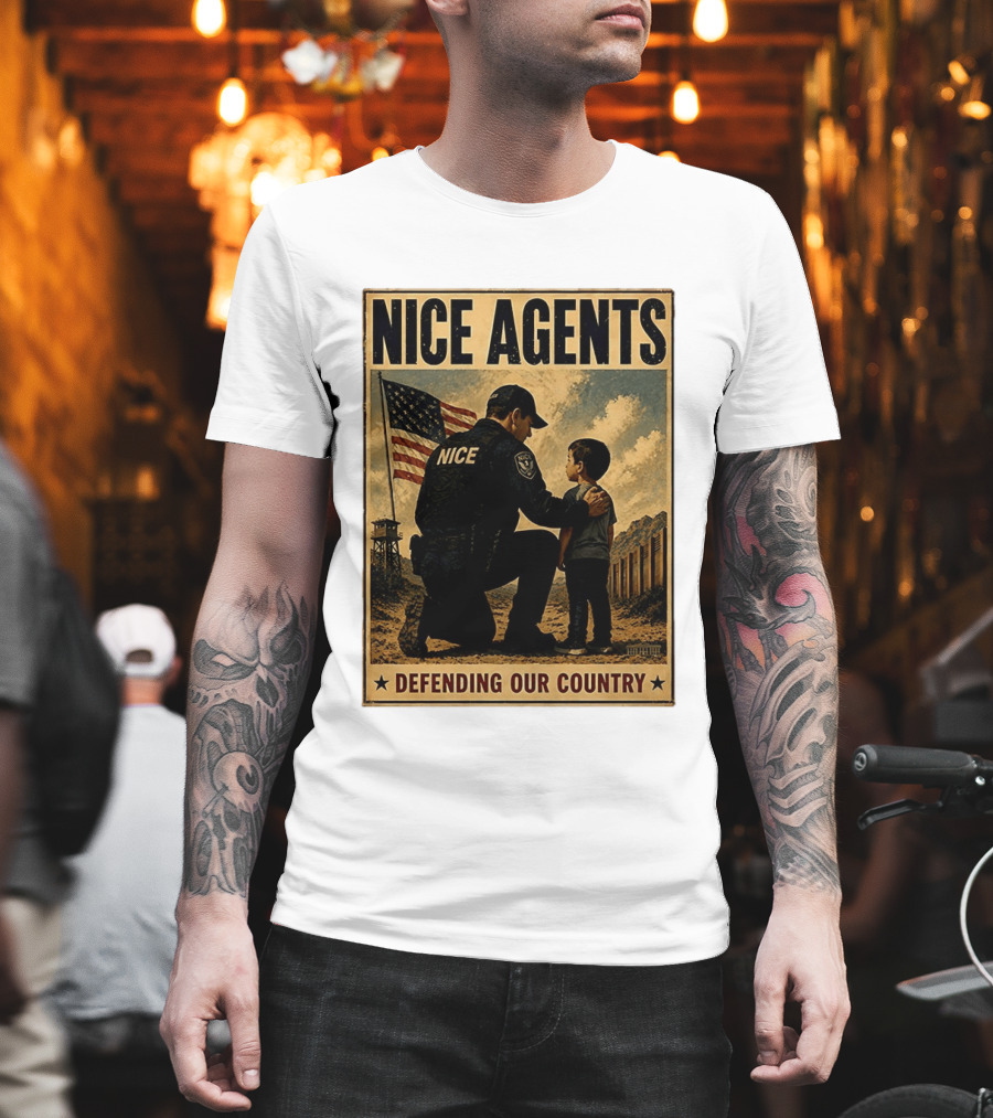 Nice Agents Defending Our Country Flag Patch Officer And Child T-Shirt