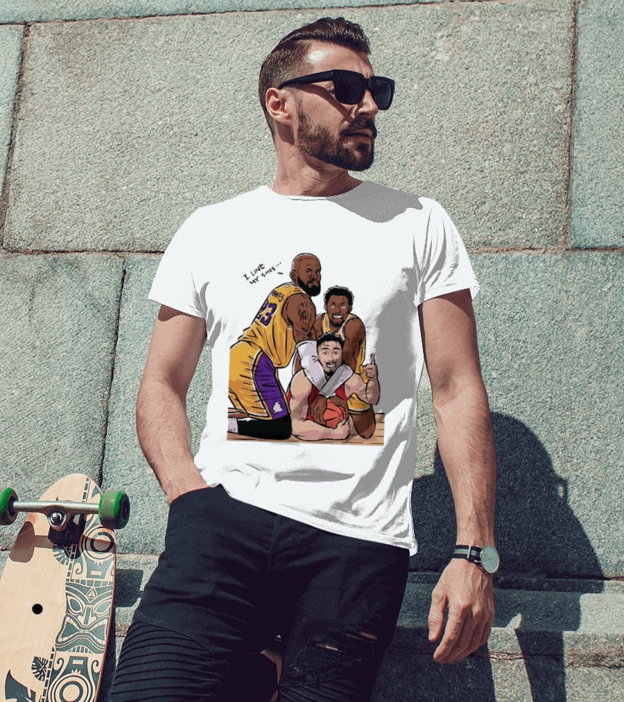 Lebron James Lakers Family Bronny Sengun Cartoon Basketball Scene T-Shirt