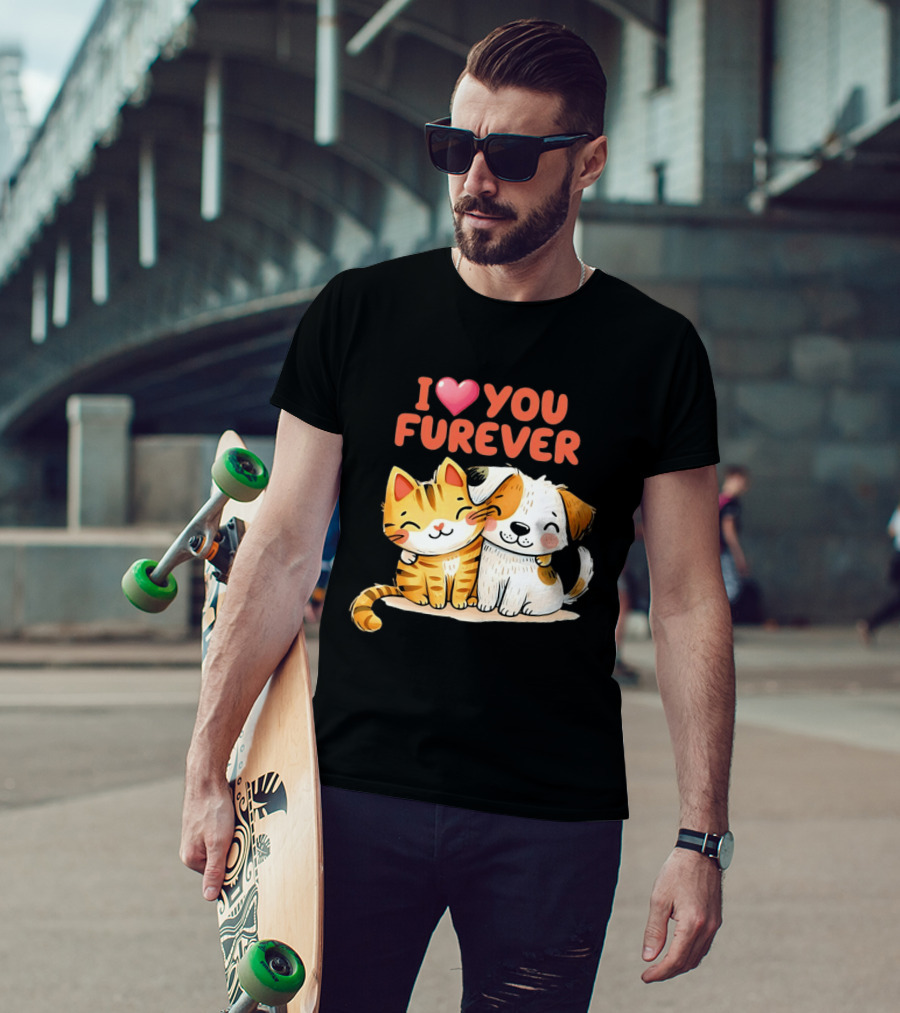 I Love You Furever Cat Hugging Dog T-Shirt
