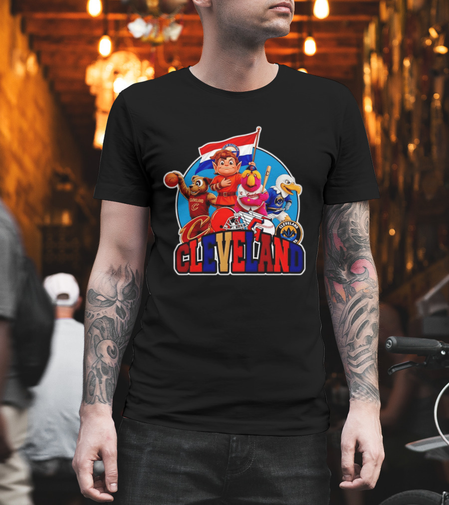 Cleveland City Mascots Cavaliers Guardians Browns Blue Jackets T-Shirt