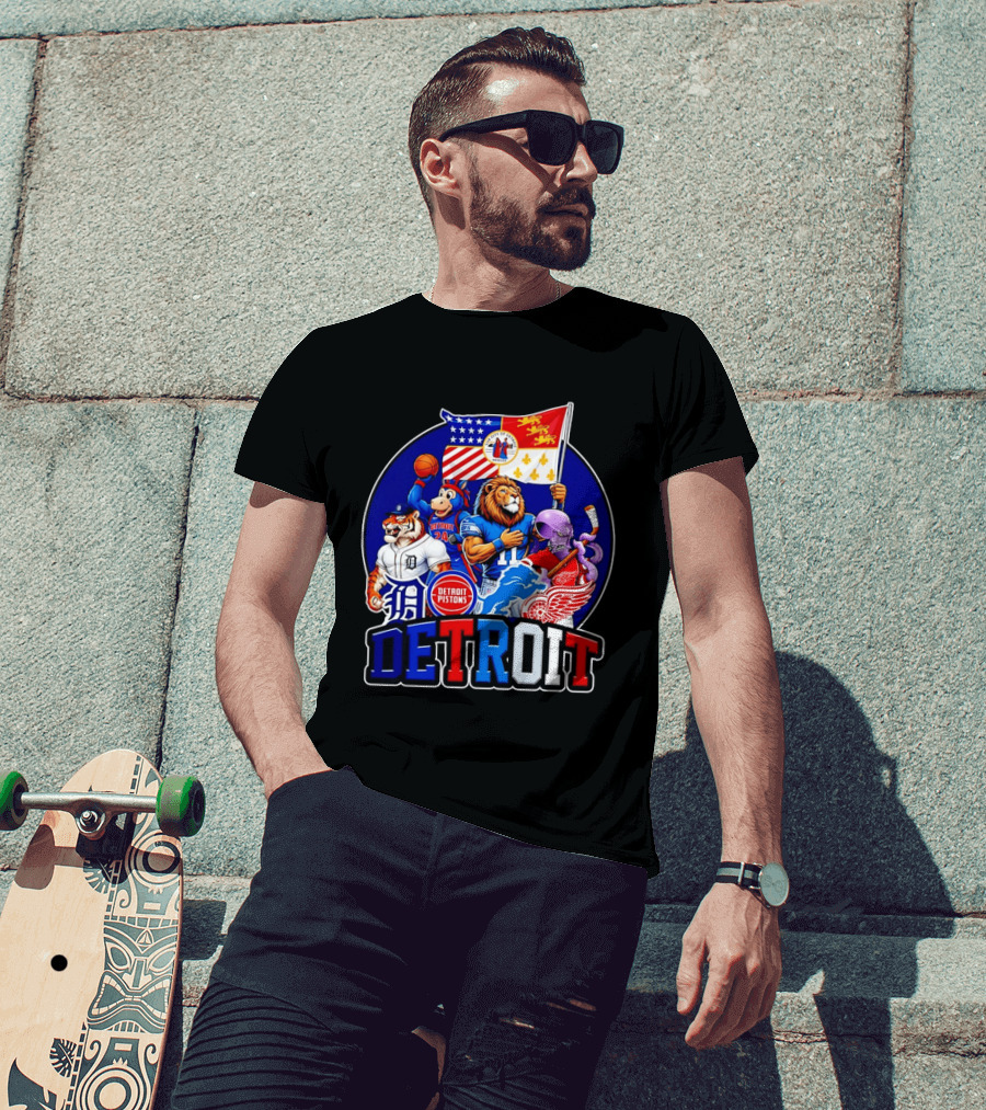 Detroit Pistons Tigers Lions Red Wings City Of Detroit Sports Mascots T-Shirt