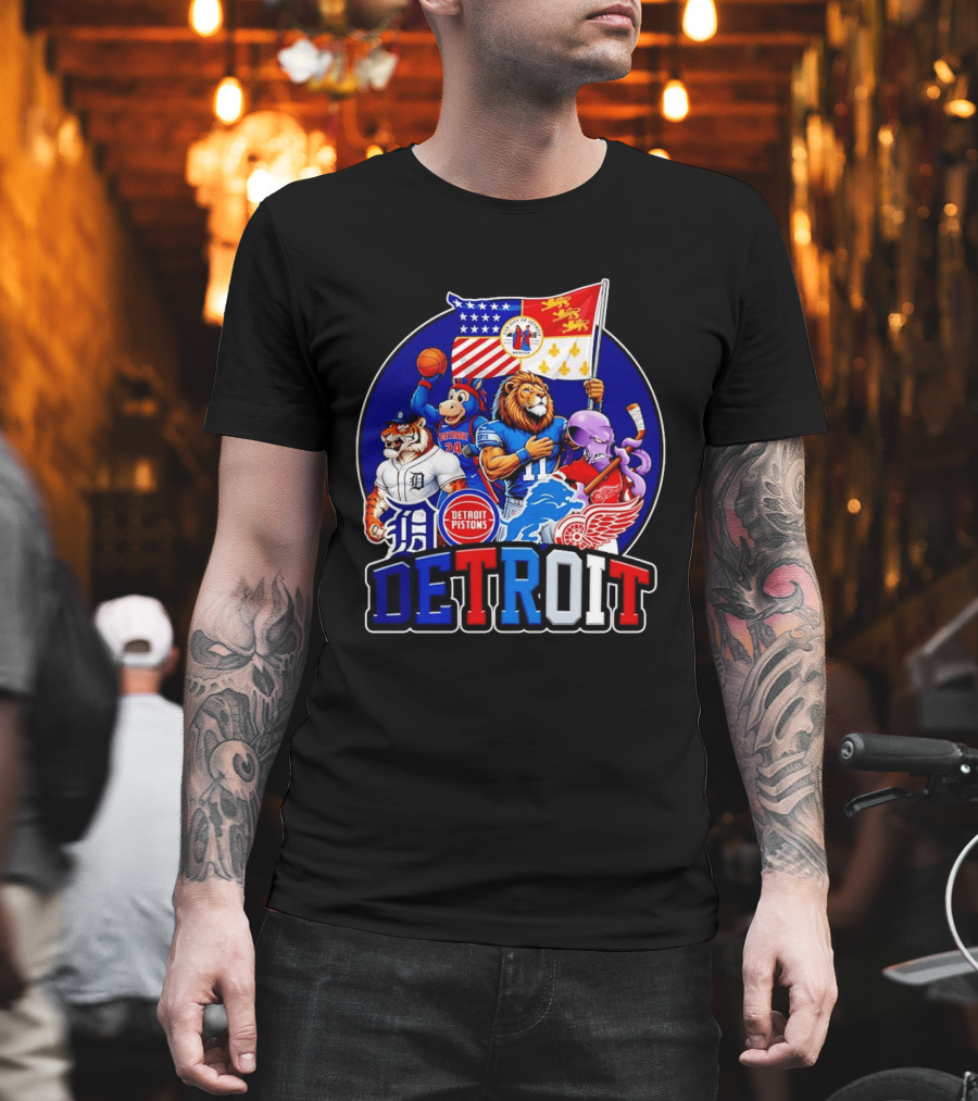Detroit Pistons Tigers Lions Red Wings City Of Detroit Sports Mascots T-Shirt