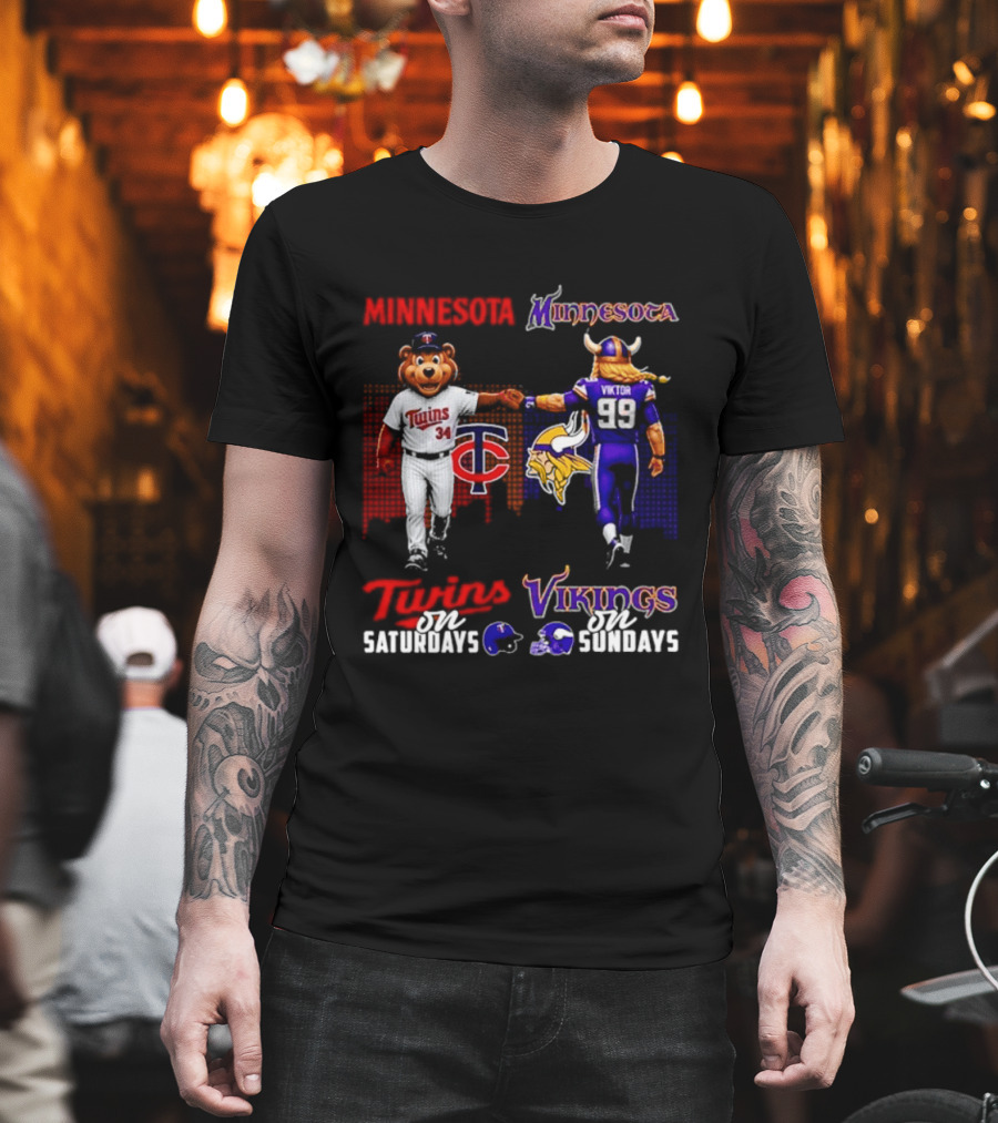 Minnesota Twins Saturdays Vs Vikings Sundays Sports Mashup T-Shirt
