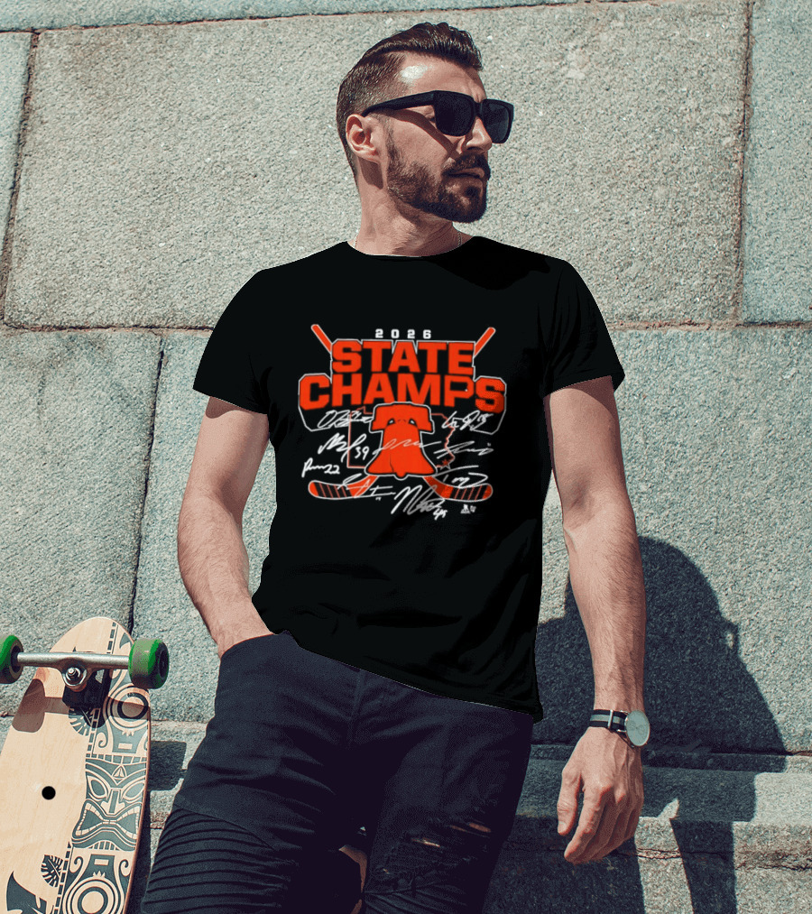 2026 Philadelphia Hockey State Champs Liberty Bell Scored Rink Tribal T-Shirt