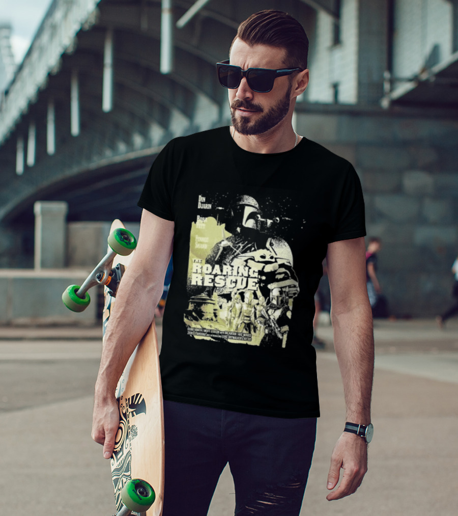 Heroes Villains Star Wars Din Djarin Boba Fett Fennec Shand Roaring Rescue 2026 T-Shirt