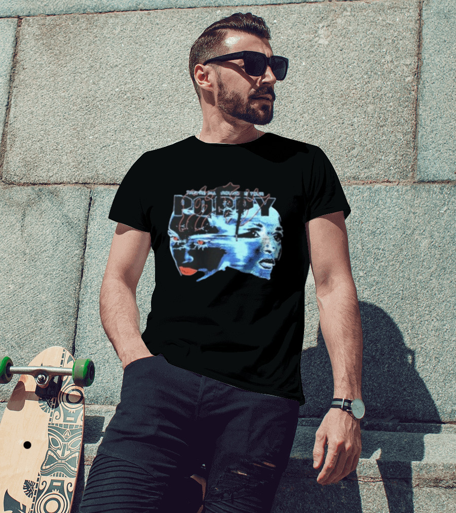 Poppy Split Poppy They're All Around Us Red Eyes Dual Faces Blue Tone T-Shirt