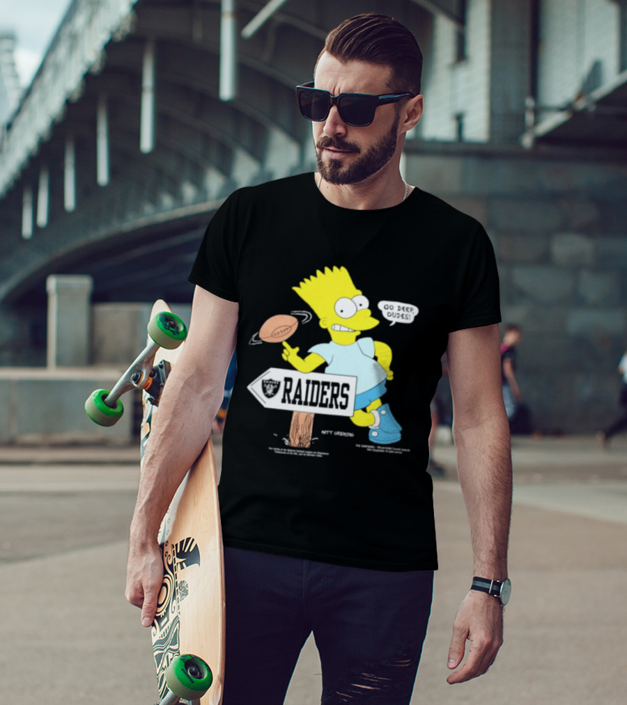 Raiders Bart Simpson Football Spin Near Raiders Sign T-Shirt