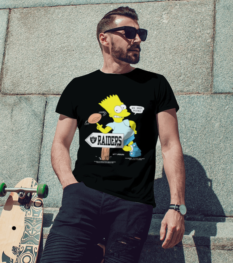 Raiders Bart Simpson Football Spin Near Raiders Sign T-Shirt