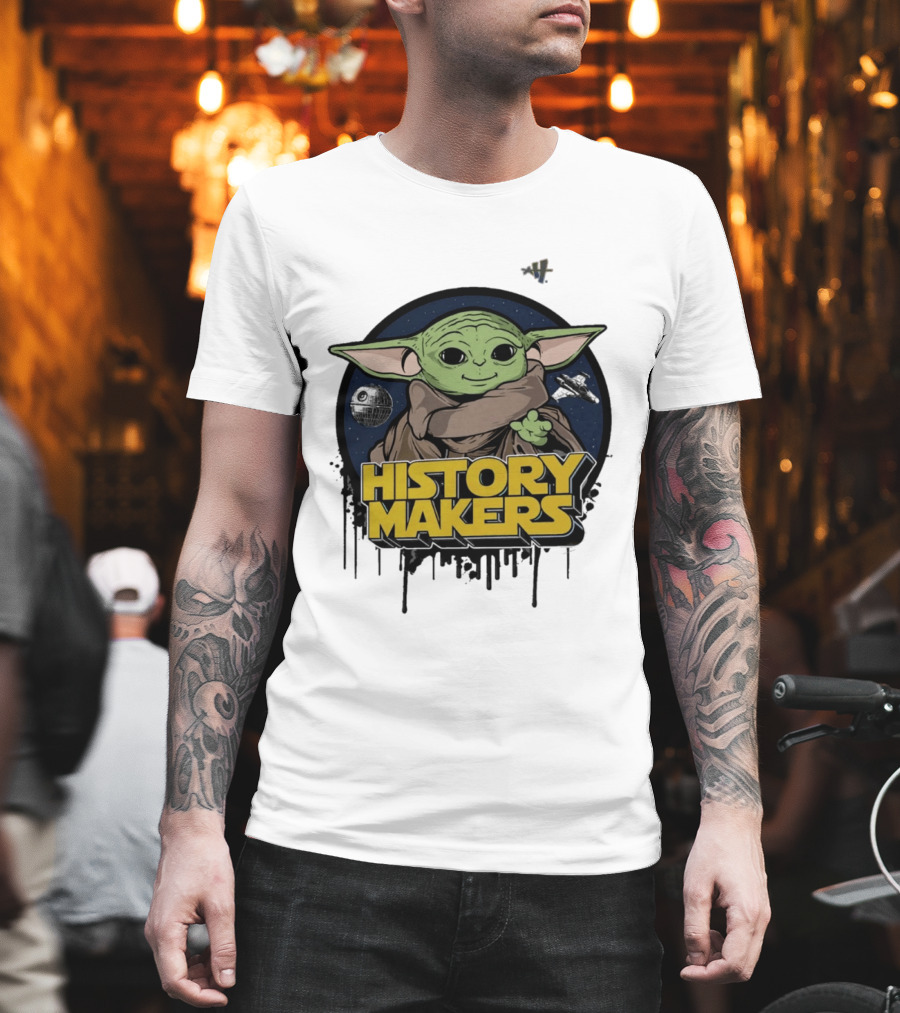 Baby Yoda History Makers Bold Text Starry T-Shirt