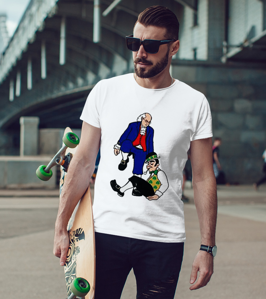 Ben Franklin Stepover Cartoon Colonial Vs Leprechaun T-Shirt