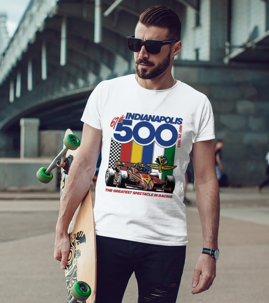 1983 Indianapolis 500 Racing Car With Speedway Wings And American Flag T-Shirt